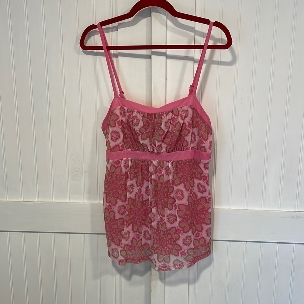 NY & Co sleeveless, retro, pink baby doll top size L fits like M